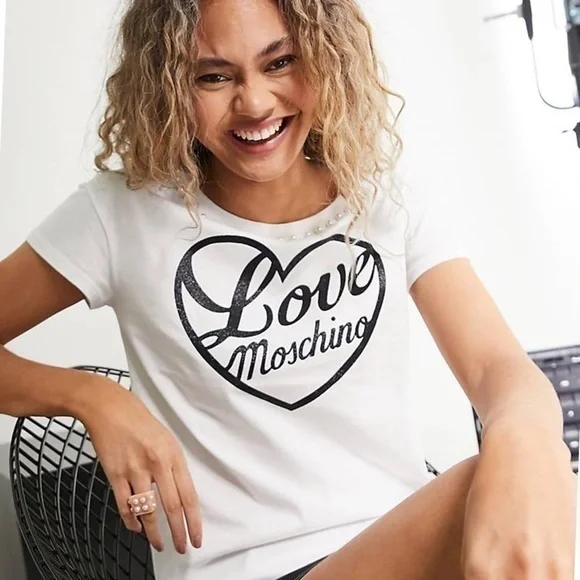 Authentic Love Moschino Faux Pearl Embellished Glittered Tee NWT - Picture 5 of 14